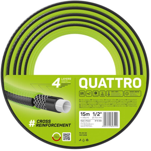 furtun pentru gradina cellfast quattro cu 4 straturi, 1 2 , armat, 15m, protectie uv - imagine 4